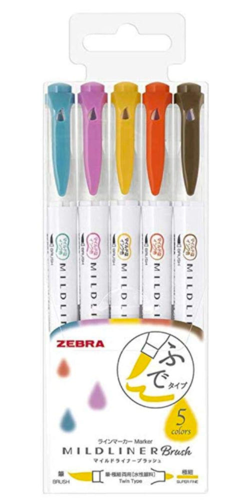Zebra Mildliner Brush Pen Deep & Warm Set - 5pc