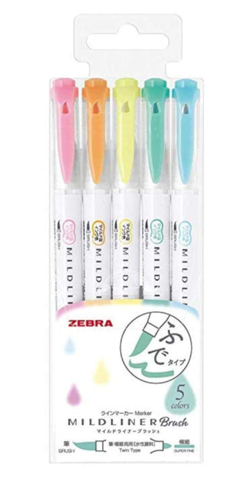 Zebra Mildliner Brush Pen Mild & Fluorescent Set - 5pc