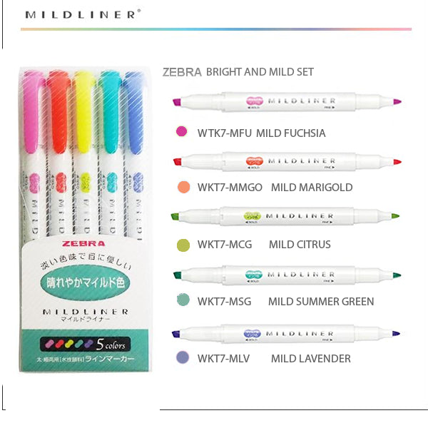 Zebra MildLiner Bright & Mild 5 Colour Set