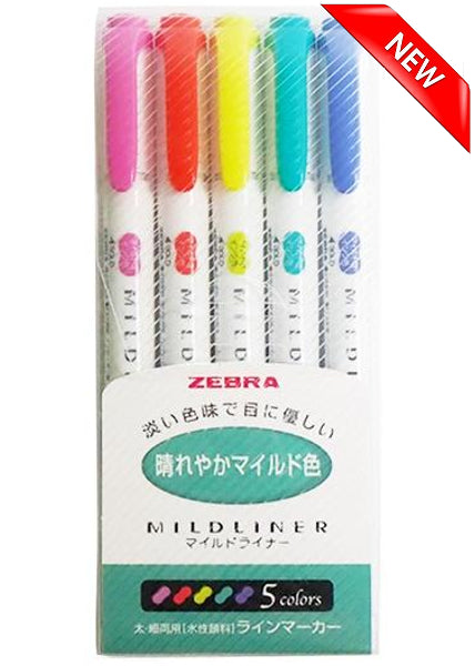 Zebra MildLiner Highlighter Bright & Mild 5 Colour Set