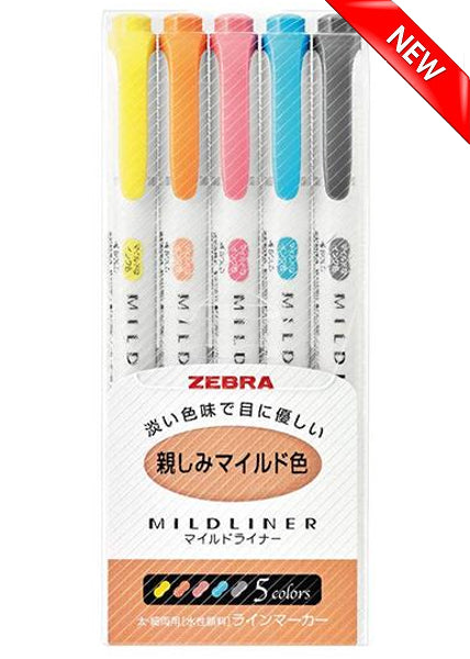 Zebra Mildliner Highlighter Soft & Friendly 5 Colour Set