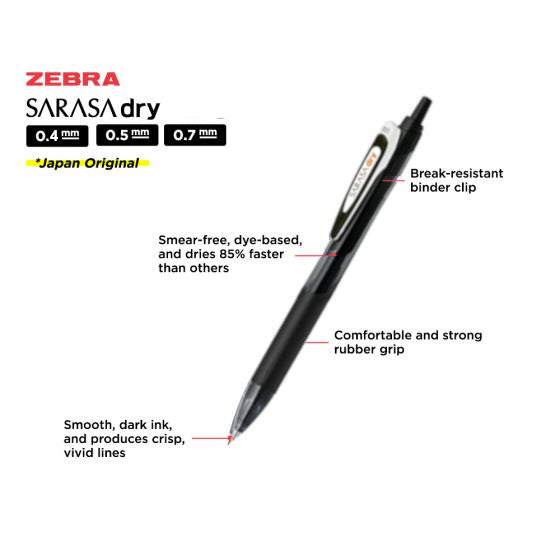 Zebra Sarasa Clip Dry Gel Rollerball Pen - Black 0.5mm
