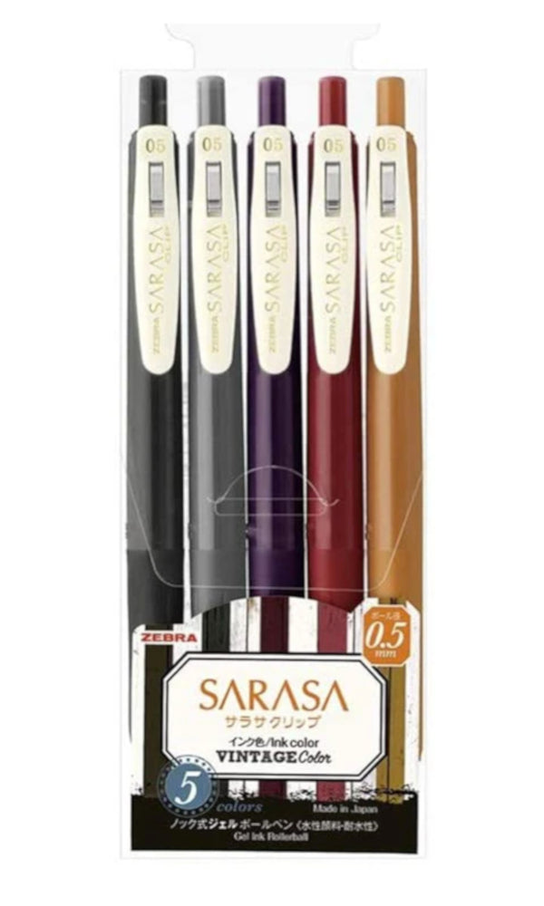 Zebra Sarasa Clip Gel Vintage Rollerball Pens, 5pc Set Vol 2