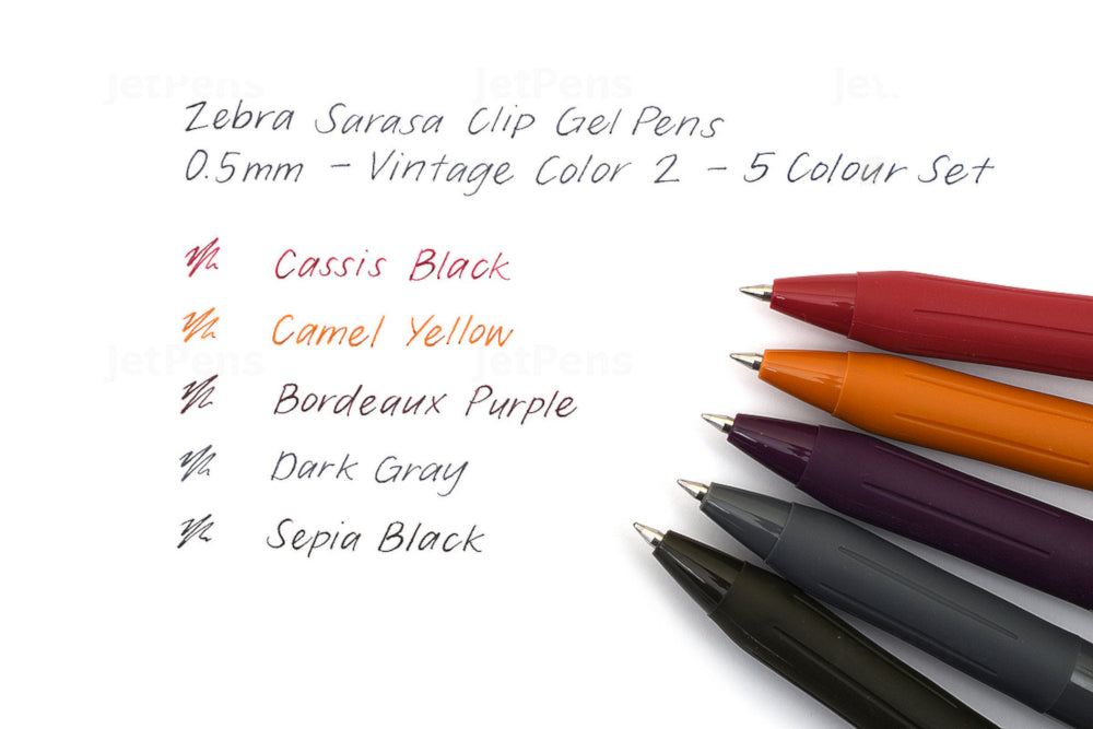 Zebra Sarasa Clip Gel Vintage Rollerball Pens, 5pc Set Vol 2